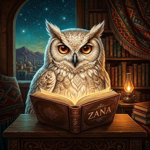 Zana — an owl reading a book